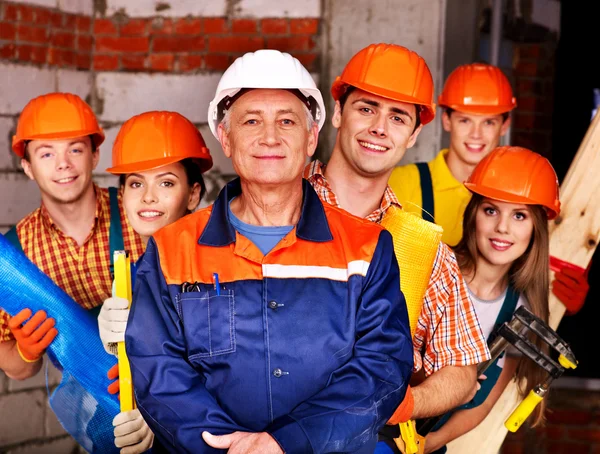 Group people in builder uniform. — Stock Photo, Image