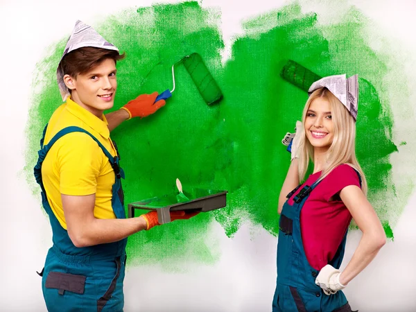 Family paint wall at home. — Stock Photo, Image