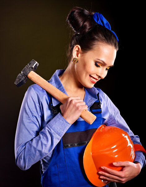Woman in builder uniform.