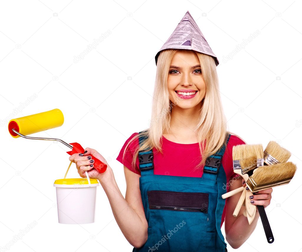 Builder woman with tools.