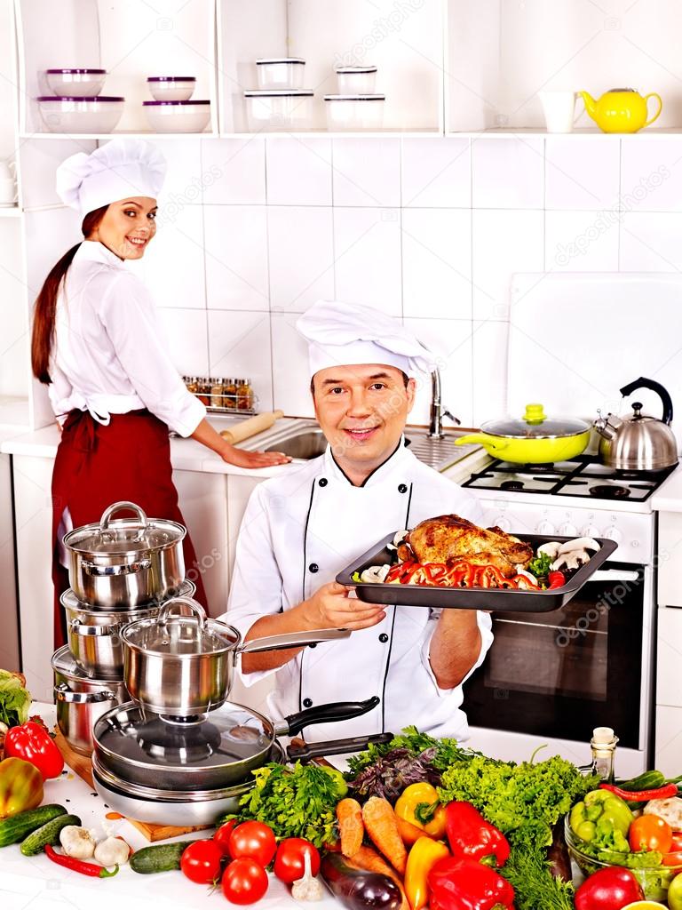 Man and woman in chef hat