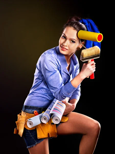 Constructor mujer witn fondo de pantalla . —  Fotos de Stock