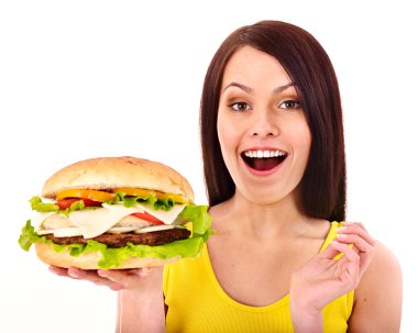kadın holding hamburger.