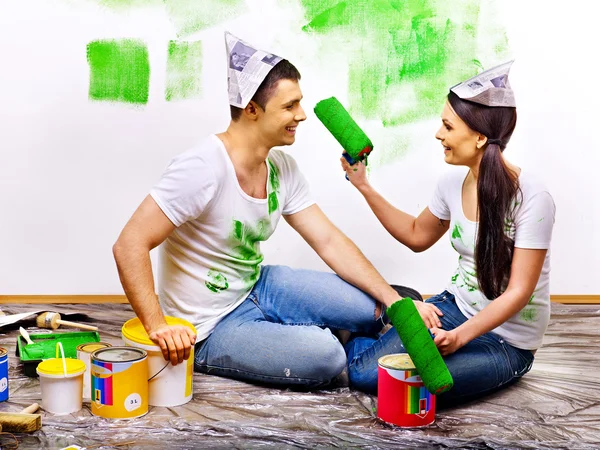 Family paint wall at home. — Stock Photo, Image