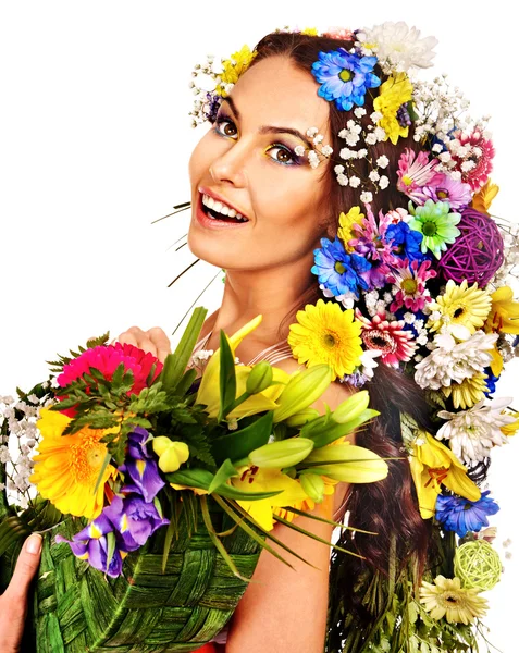 Лицо женщины с цветами . — стоковое фото