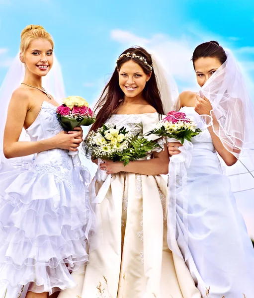 Group bride summer outdoor — Stock Photo, Image