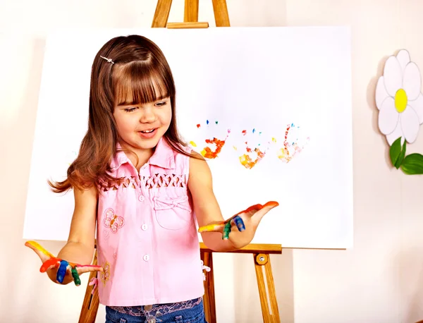 Child making hand prints — Stock Photo, Image