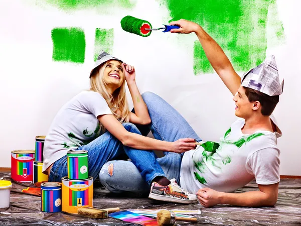 Family paint wall at home — Stock Photo, Image