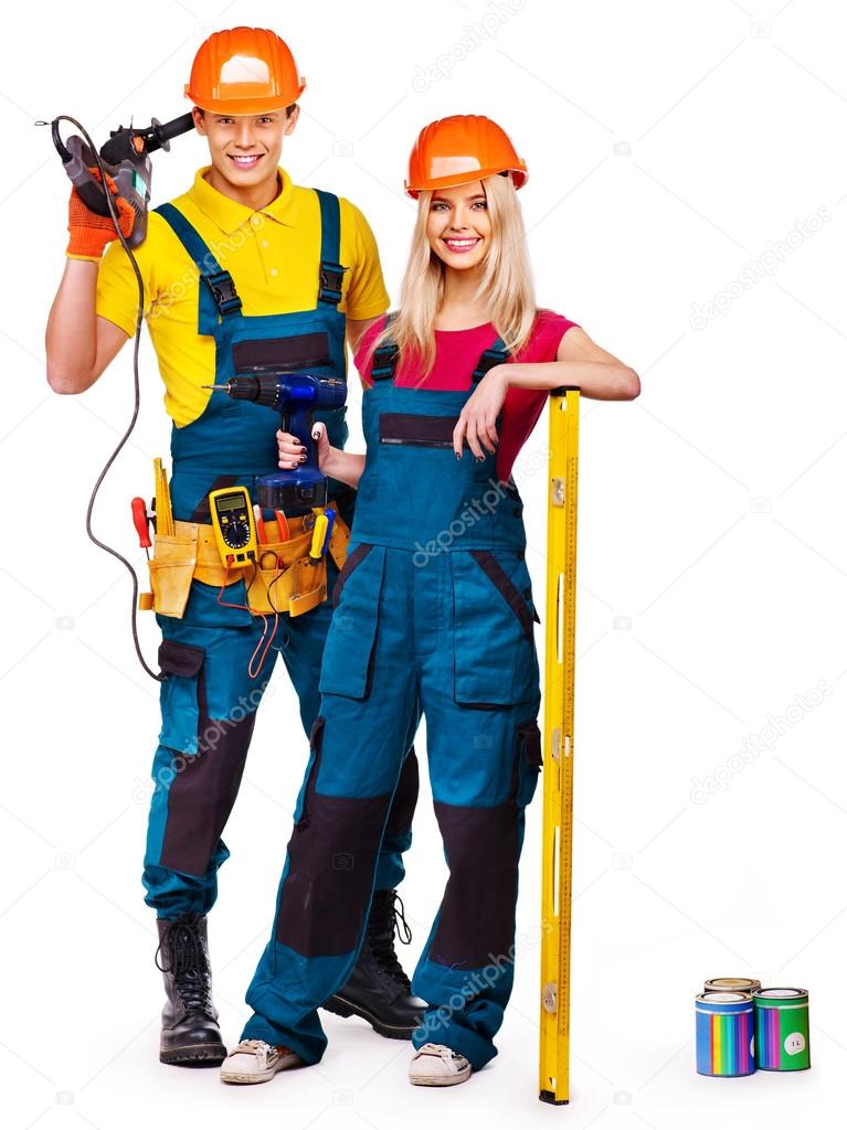 Group of people builder with tools
