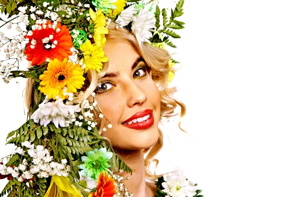 Mujer con maquillaje y flor . — Foto de Stock