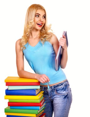 yığın kitap ile öğrenci.