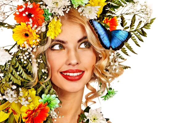 Woman with butterfly and flower. — Stock Photo, Image