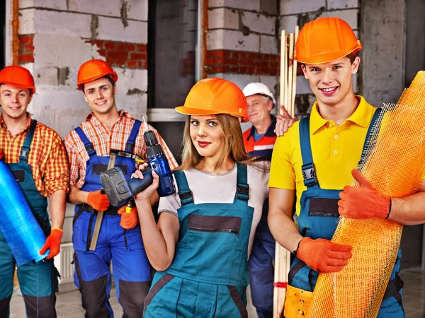 Group people in builder uniform. — Stock Photo, Image