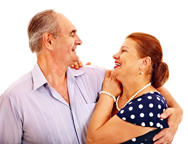 Old couple holding flower. — Stock Photo, Image