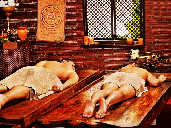 Couple having Ayurvedic spa treatment. — Stock Photo, Image