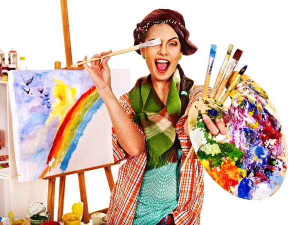 Artista donna al lavoro . — Foto Stock