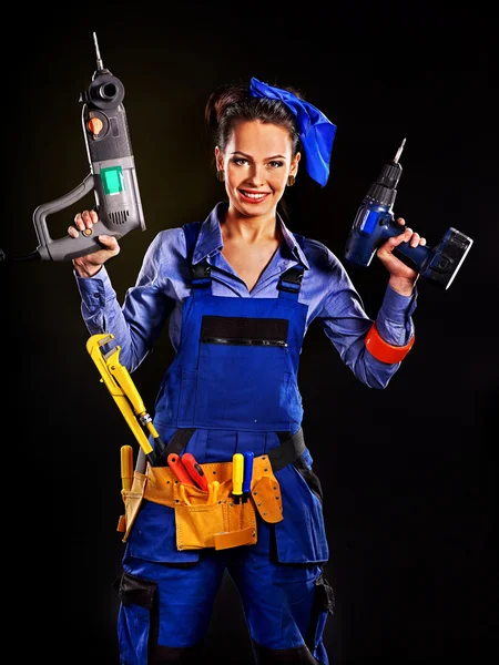 Femme constructeur avec des outils de construction . — Photo