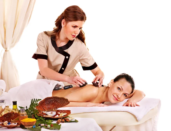 Woman getting spa lastone therapy outdoor. — Stock Photo, Image