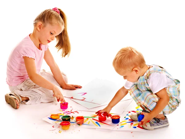 Child painting by finger paint. — Stock Photo, Image