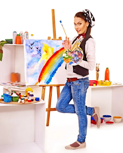 Kvinnliga artist på jobbet. — Stockfoto
