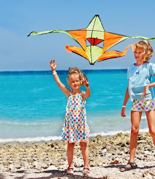 Little girls playing with  kite — Stock Photo, Image