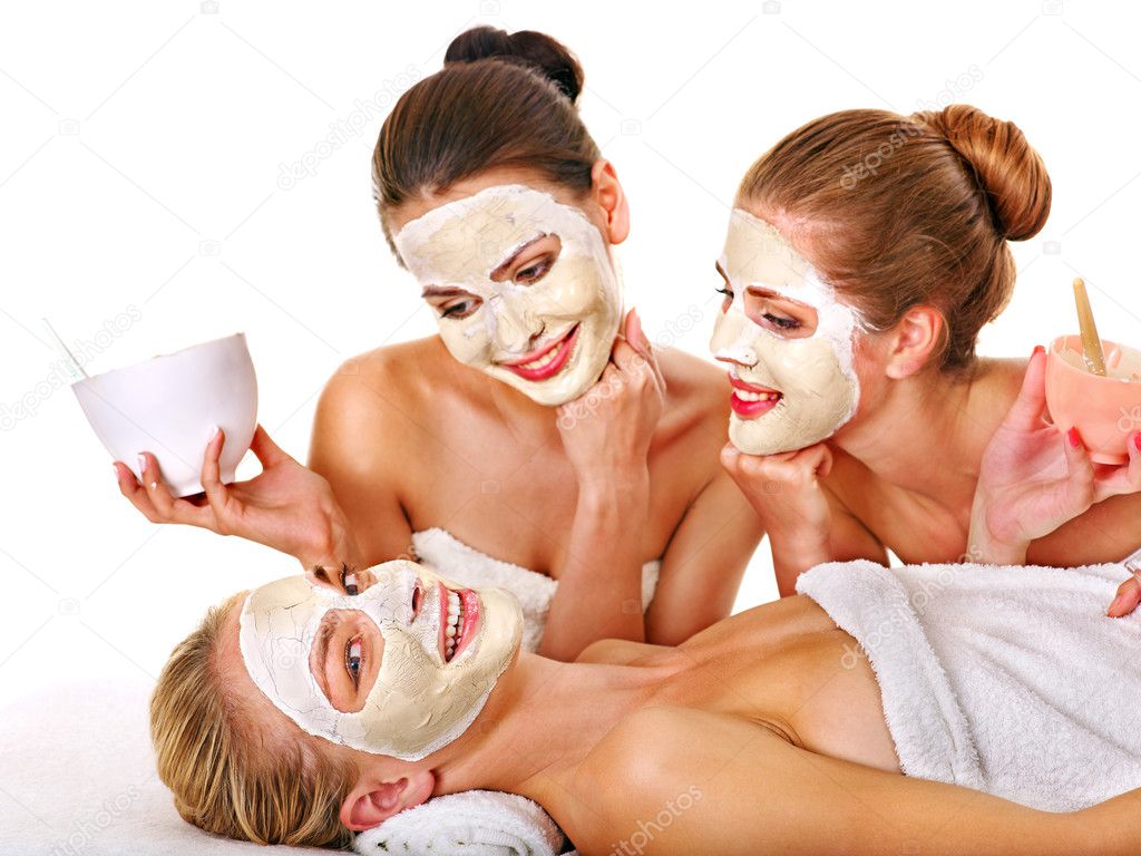 Group women with  facial mask.