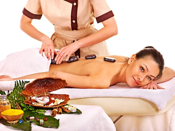 Woman getting spa lastone therapy outdoor. — Stock Photo, Image