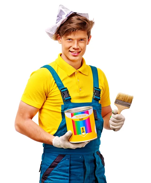 Young man with paint brush — Stock Photo, Image