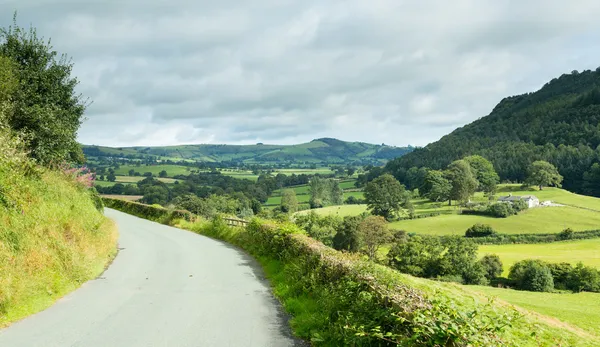 Road leads to distance in Welsh valley — Stock Photo, Image