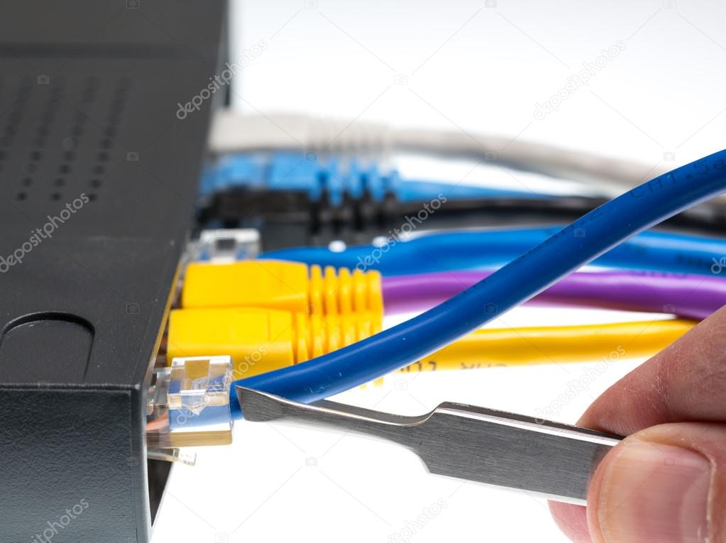 Cat5 cables and router for cyberdefence concept
