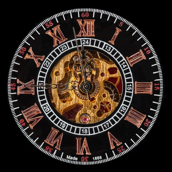 Volto interno di antico orologio a carica manuale — Foto Stock