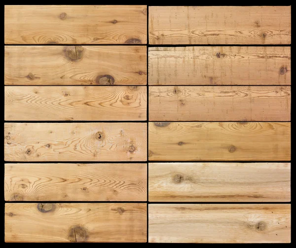 Selezione di assi di legno isolate nero — Foto Stock
