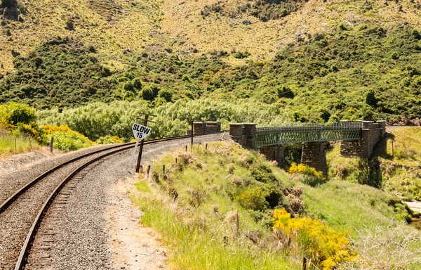 Railway track up Taieri Gorge New Zealand — Stock Photo, Image