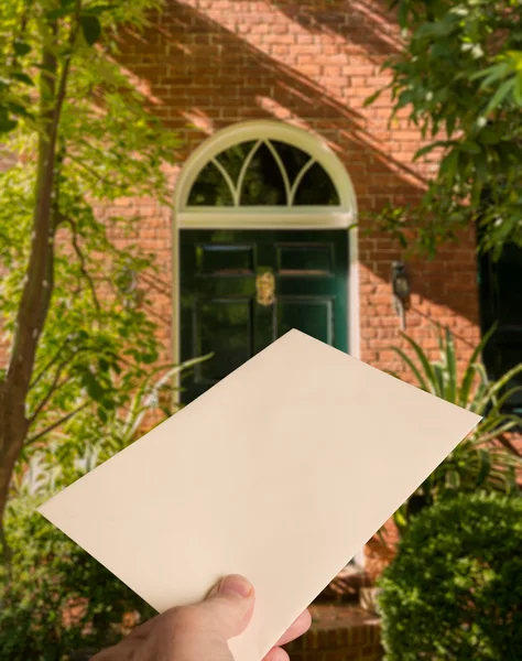 Envelope with heart being delivered — Stock Photo, Image