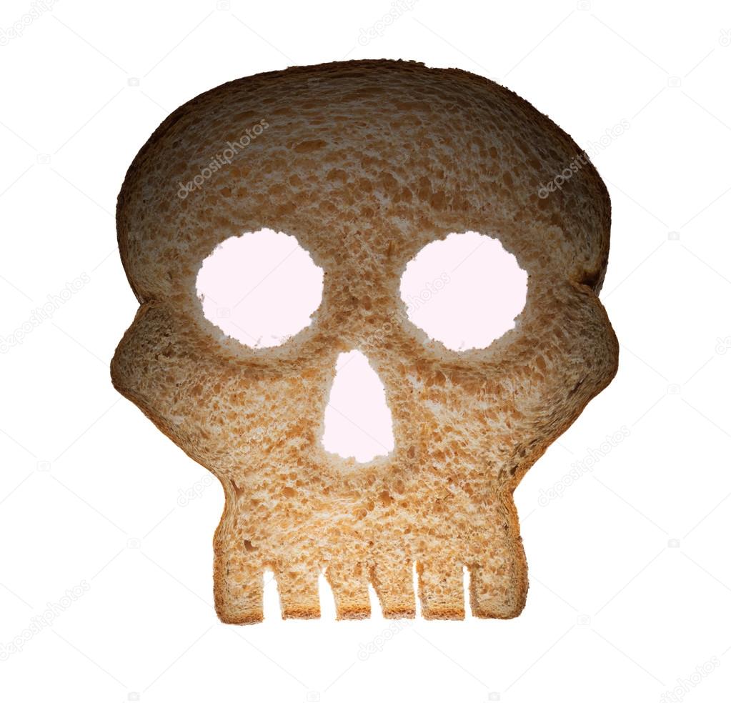 Slice of wholewheat bread in shape of skull