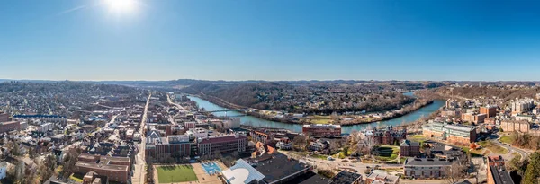 Aerial drone view of the downtown and university in Morgantown, West Virginia — Stock Photo, Image