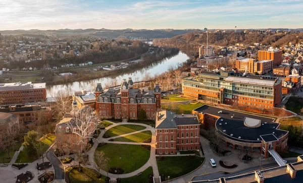 Aerial drone panorama of the Woodburn Circle at the university in Morgantown, West Virginia — стоковое фото