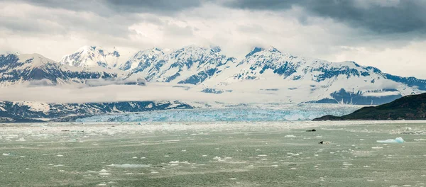 Amplia Vista Del Famoso Glaciar Hubbard Mientras Entra Océano Costa — Foto de Stock