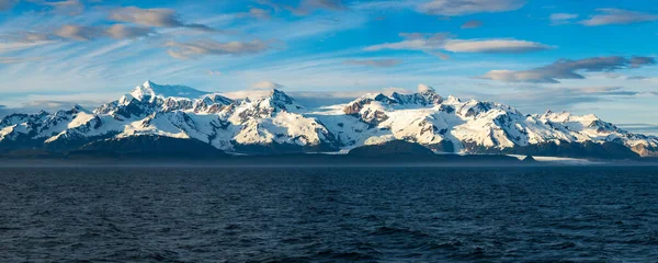 Soleil Fin Soirée Sur Panorama Des Montagnes Mont Fairweather Près — Photo