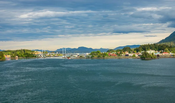 Panorama Old Town Sitka Alaska Sun Illuminates Downtown Area — 스톡 사진