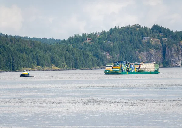 Campbell River June 2022 Containers Stacked Alaska Marine Lines Barge — Stock Fotó