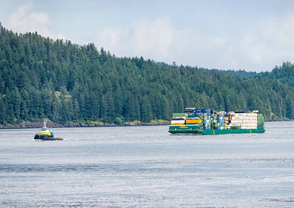 Campbell River June 2022 Containers Stacked Alaska Marine Lines Barge — Stock Fotó