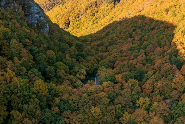 Úzká Cesta Pašerácích Zářez Vidět Dronu Podzimních Barvách — Stock fotografie