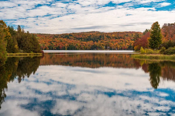 Ідеально Спокійне Срібне Озеро Барнард Вермонт Відбиває Дерева Восени — стокове фото