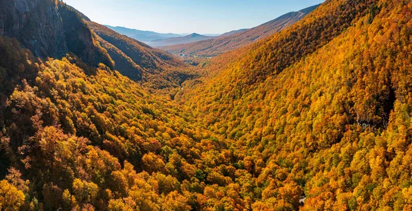 Panorama Aéreo Smugglers Notch Olhando Para Stowe Cores Outono — Fotografia de Stock