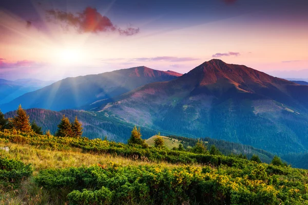 Coucher de soleil majestueux dans les montagnes — Photo