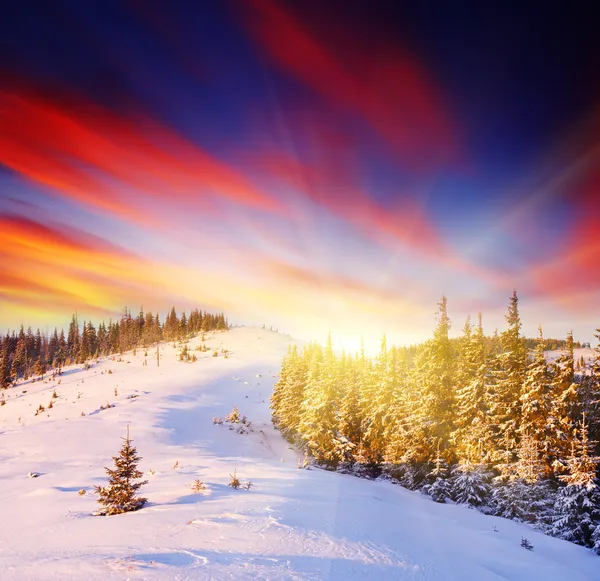 冬の山の夕焼け — ストック写真