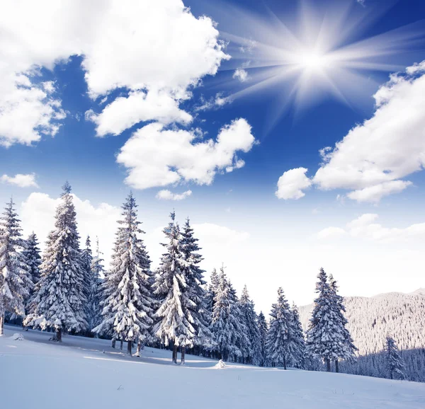 Journée glacée et ensoleillée est dans les montagnes — Photo