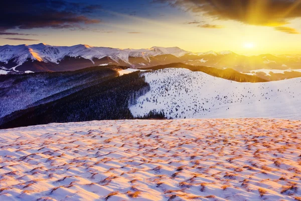 Sunset in the winter mountains — Stock Photo, Image