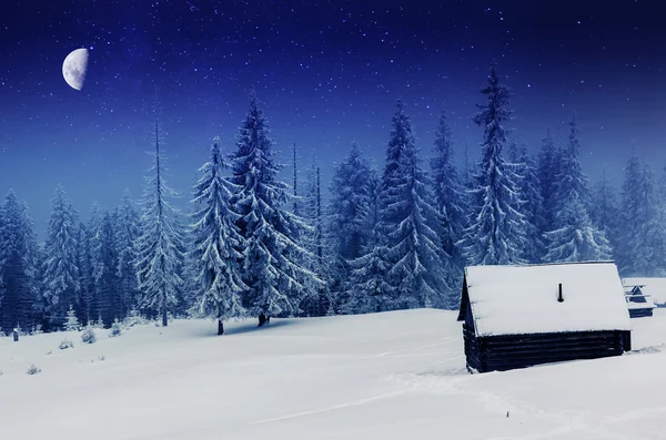 Melkweg over winter bergen — Stockfoto